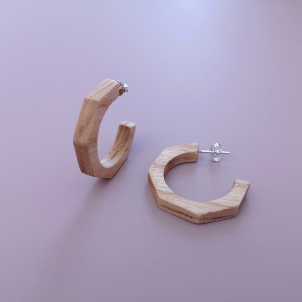 Ξύλινα Χειροποίητα Σκουλαρίκια Κρίκοι Polygon Hoops