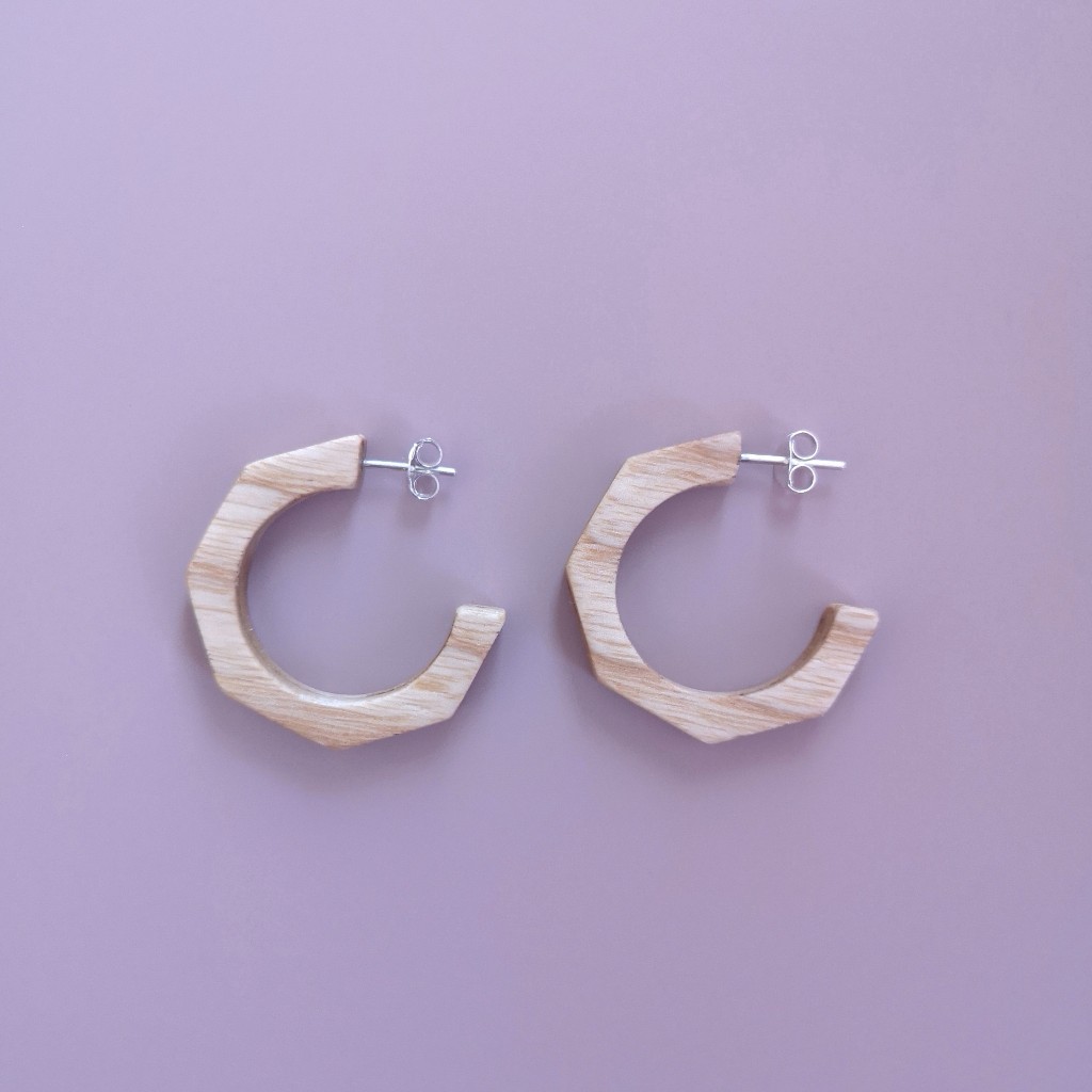 Ξύλινα Χειροποίητα Σκουλαρίκια Κρίκοι Polygon Hoops